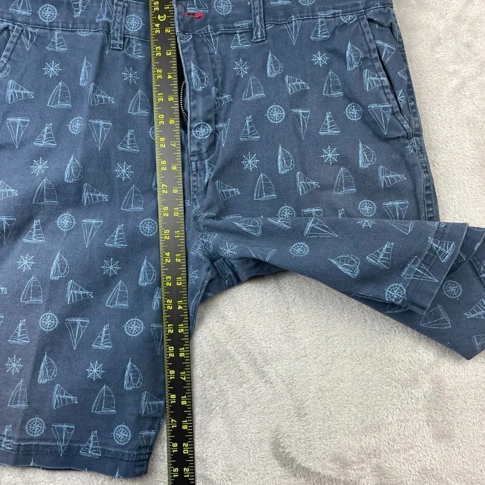Rugby University Nautical Boat Themed Flat Front Stretch Shorts Men's Size 36